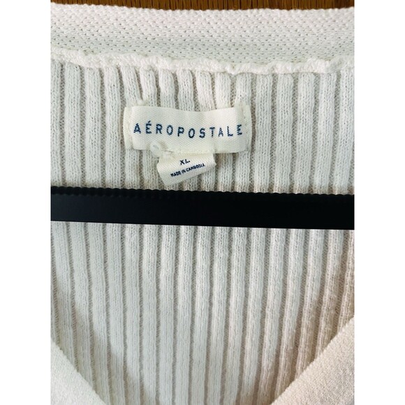 Aeropostale White Cardigan Button Up Blk Stripes Bottom/Wrists Size XL Preppy - Picture 6 of 8
